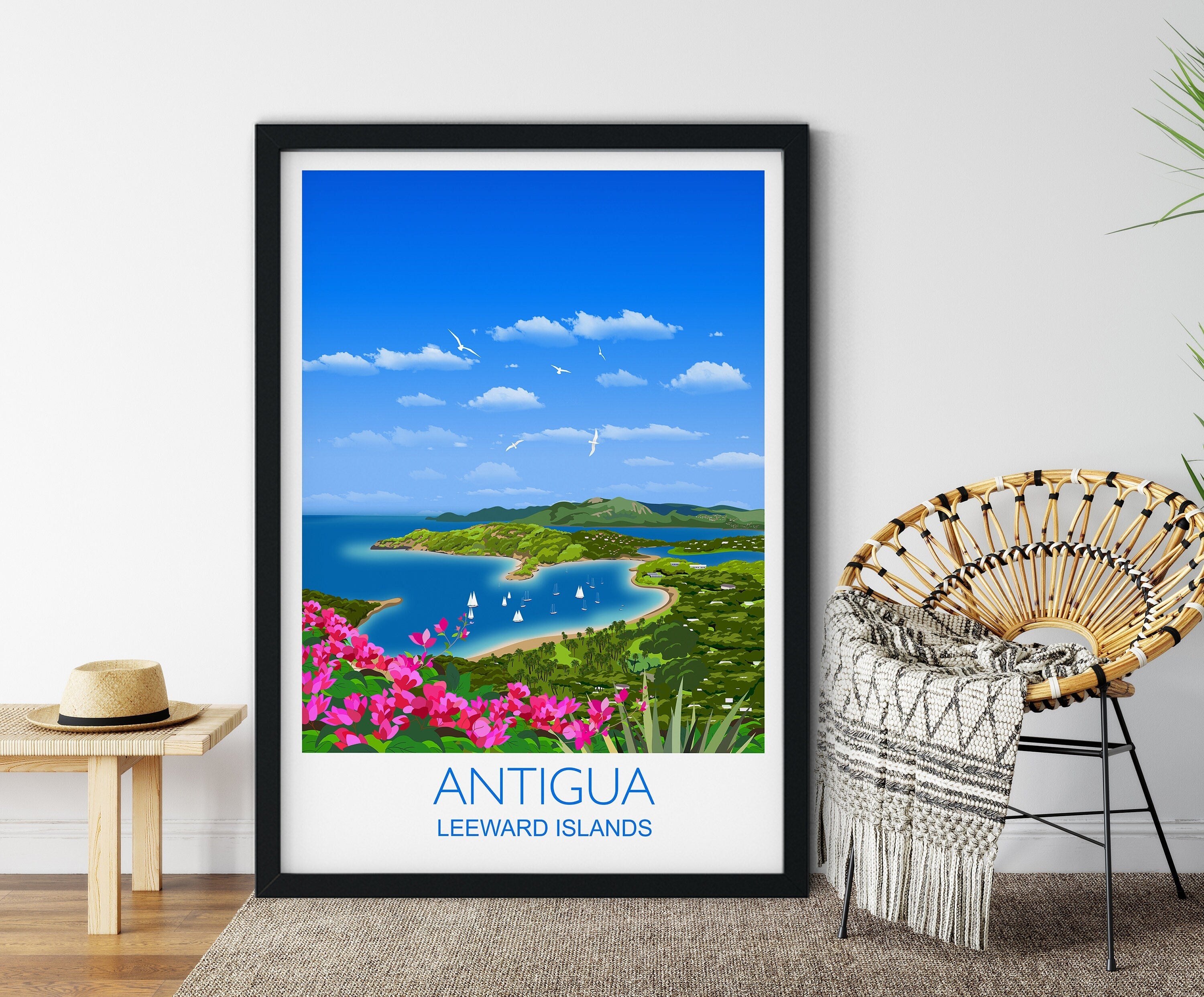 Antigua Travel Print, Travel Poster of Antigua, Leeward Islands, Caribbean, NQ Media Designs