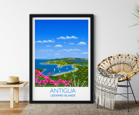 Antigua Travel Print, Travel Poster of Antigua, Leeward Islands, Caribbean,