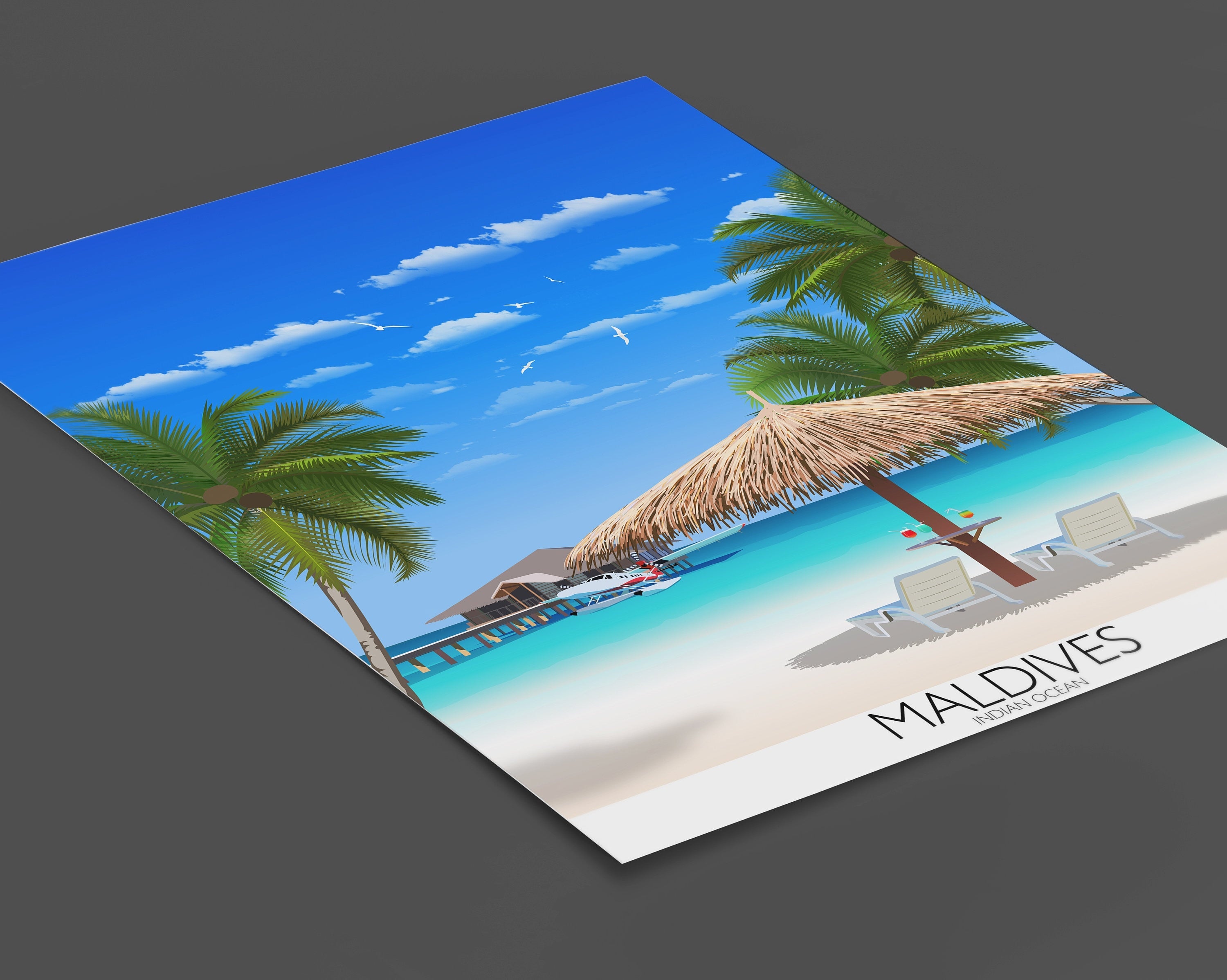 Maldives Travel Poster, Travel Print of Maldives, Indian Ocean NQ Media Designs