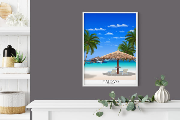 Maldives Travel Poster, Travel Print of Maldives, Indian Ocean