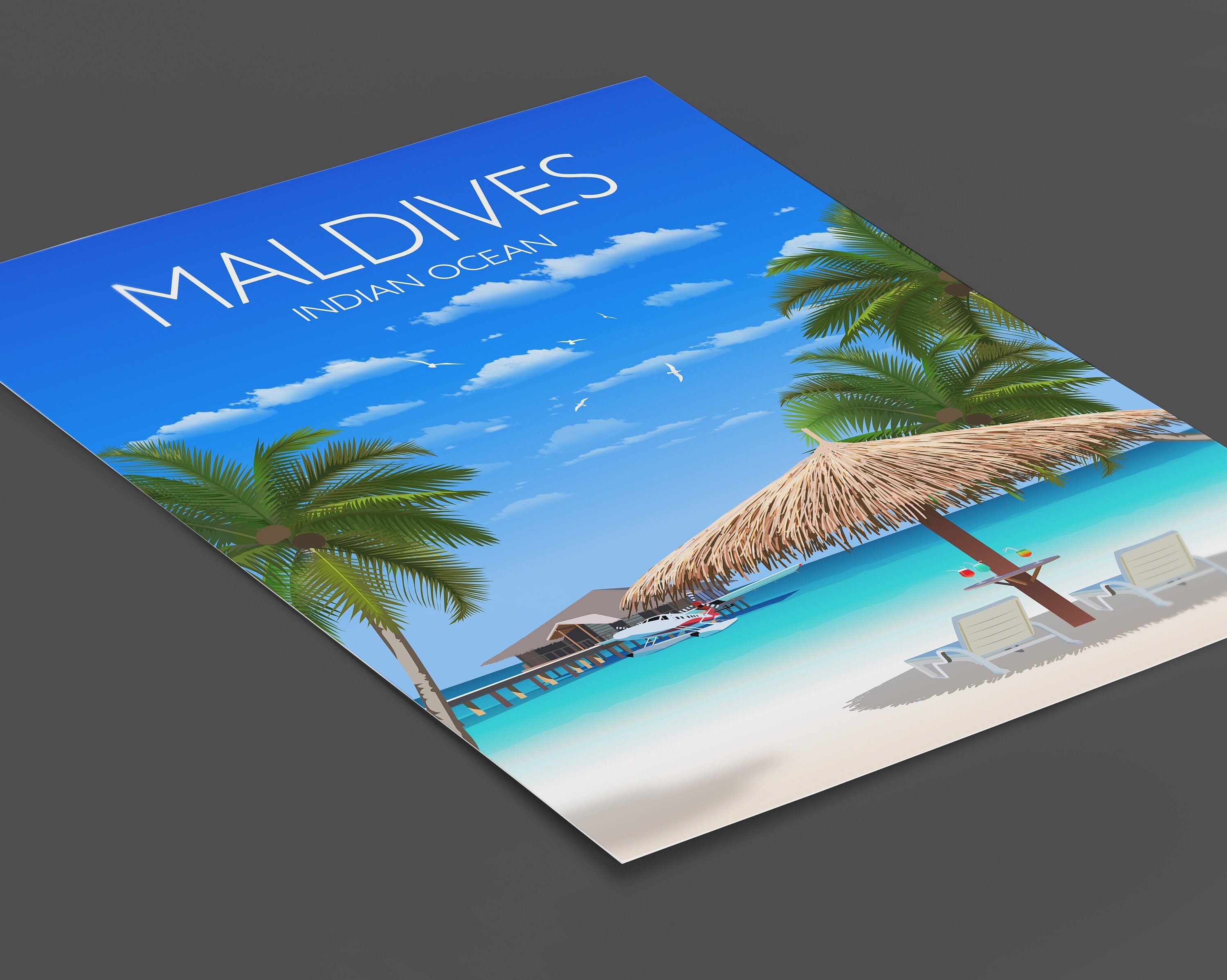 Maldives Travel Poster, Travel Print of Maldives, Indian Ocean NQ Media Designs