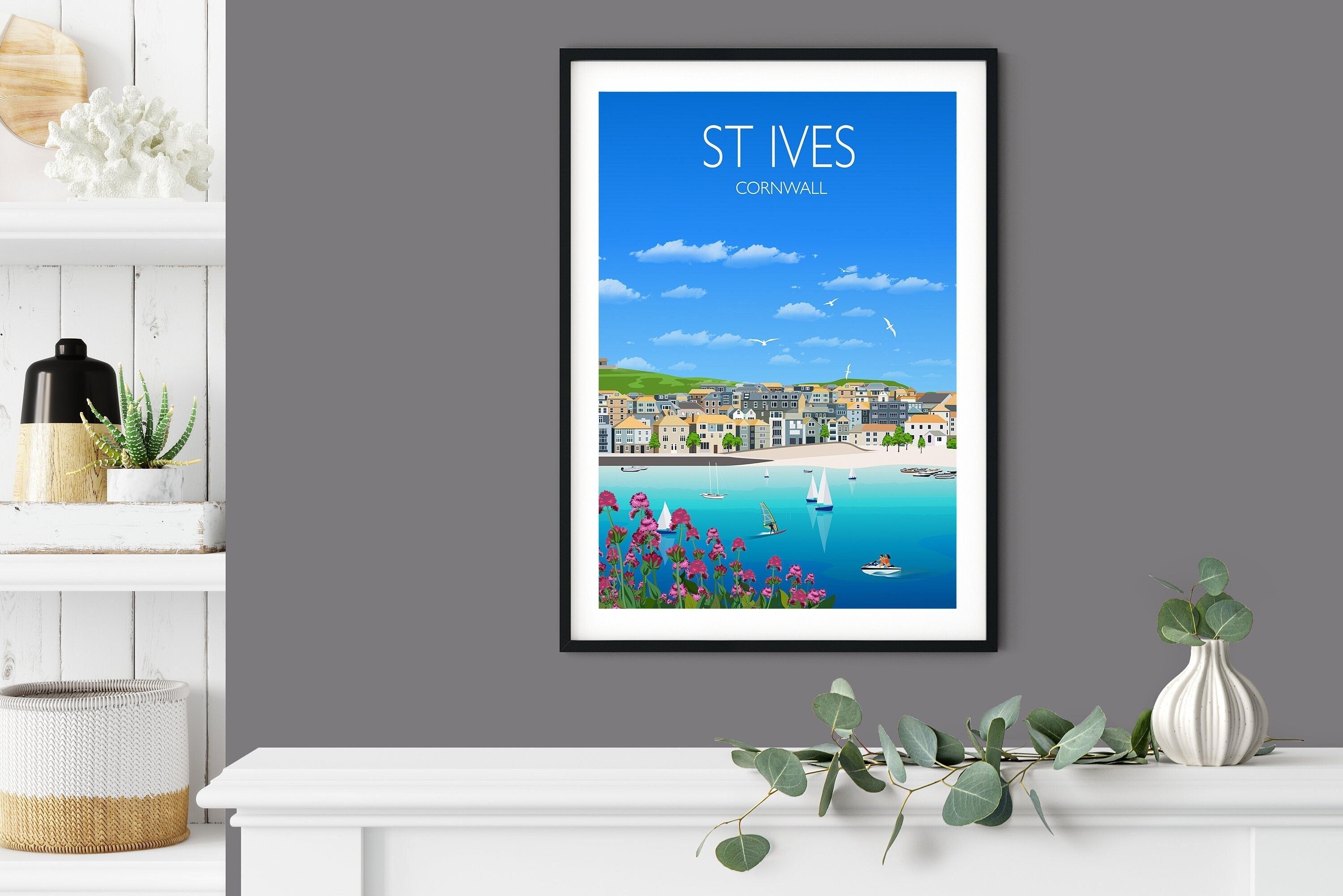 St Ives Travel Poster, Travel Print of St Ives, Cornwall, UK, Travel Poster, St Ives Print NQ Media Designs