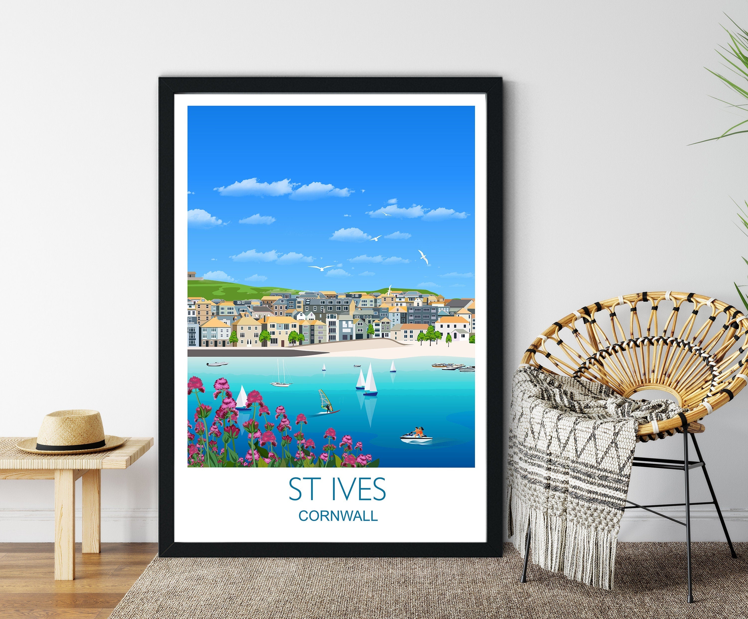 St Ives Travel Print, Travel Poster of St Ives, Cornwall, UK NQ Media Designs