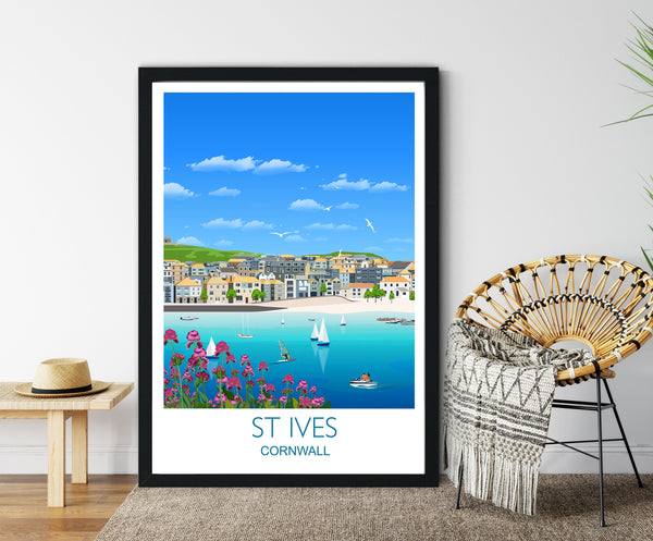 St Ives Travel Print, Travel Poster of St Ives, Cornwall, UK