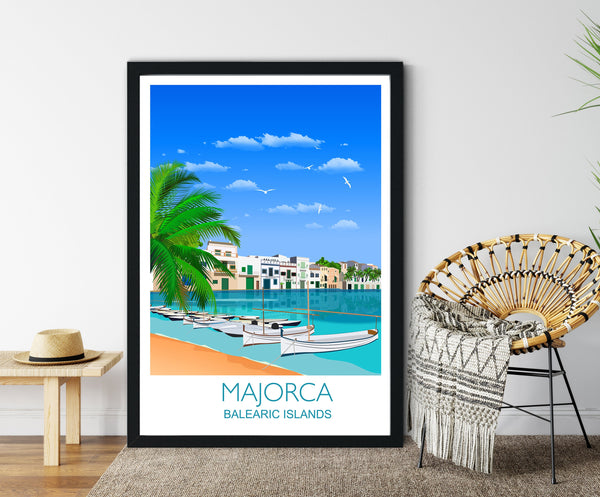 Majorca Travel Print, Travel Poster of Majorca, Balearic Islands