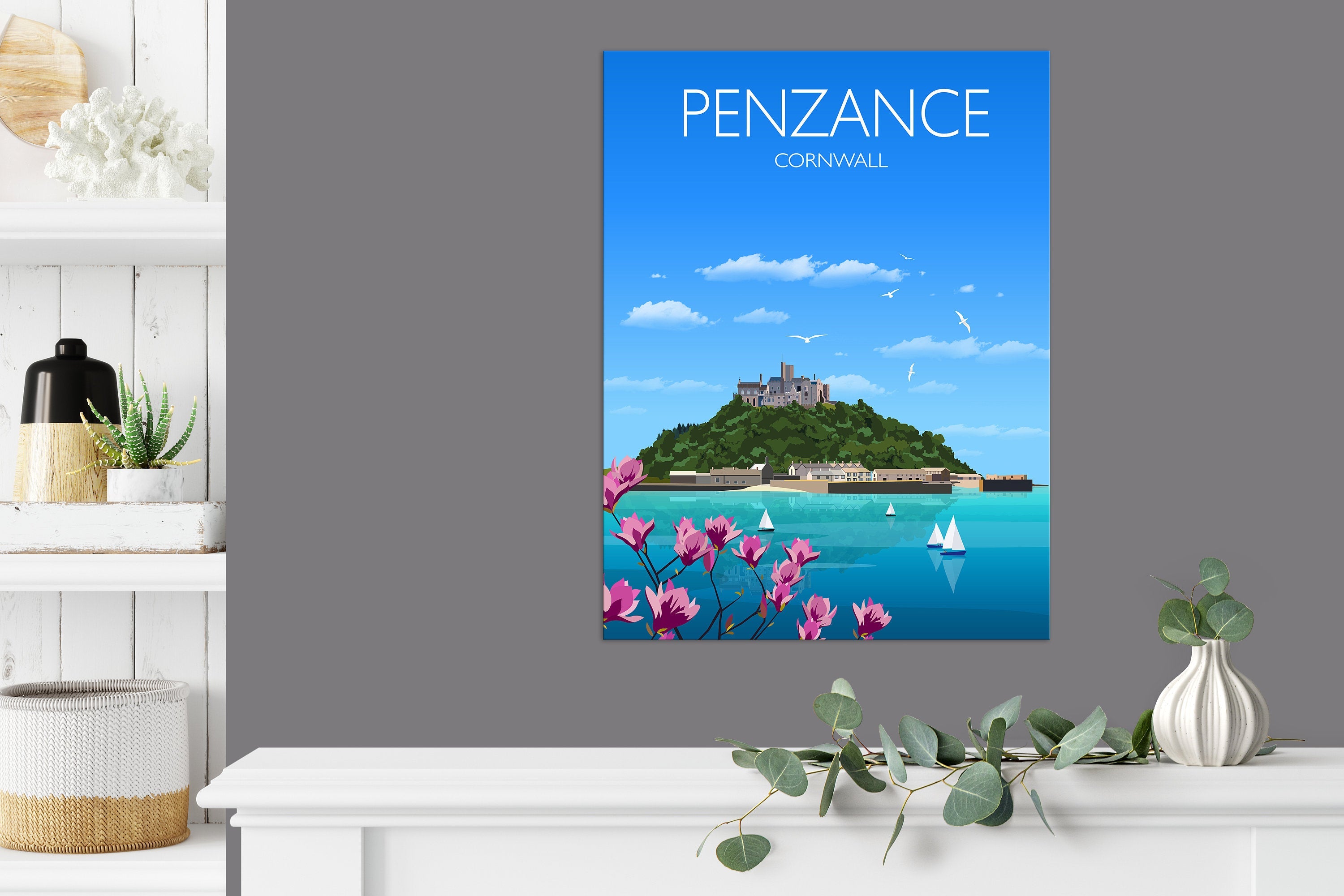 Penzance Travel Poster, Travel Print of Penzance, Cornwall, UK NQ Media Designs