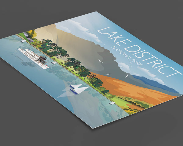 Lake District Travel Poster, Travel Print of Lake District, Cumbria, UK,Limited Edition