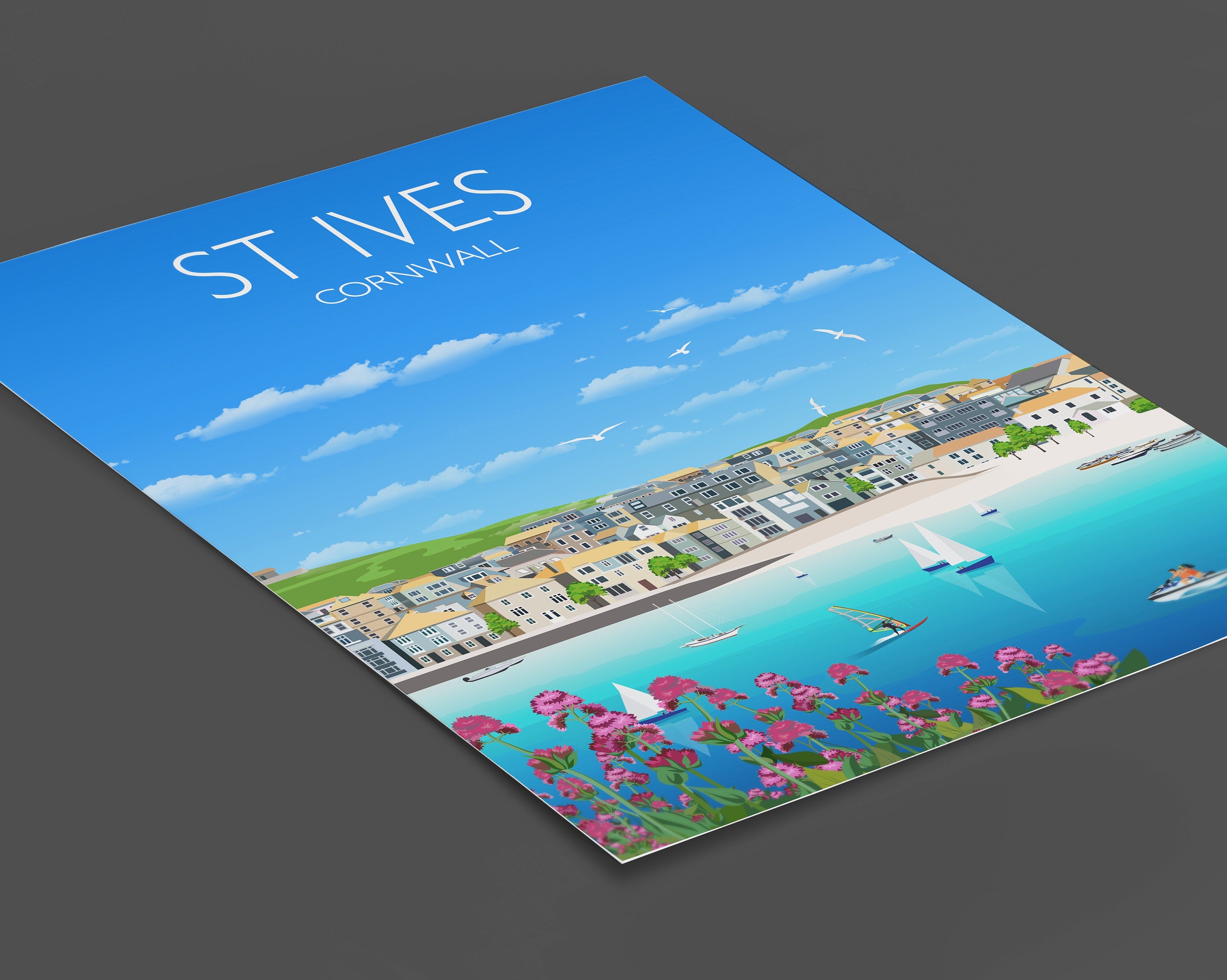 St Ives Travel Poster, Travel Print of St Ives, Cornwall, UK, Travel Poster, St Ives Print NQ Media Designs