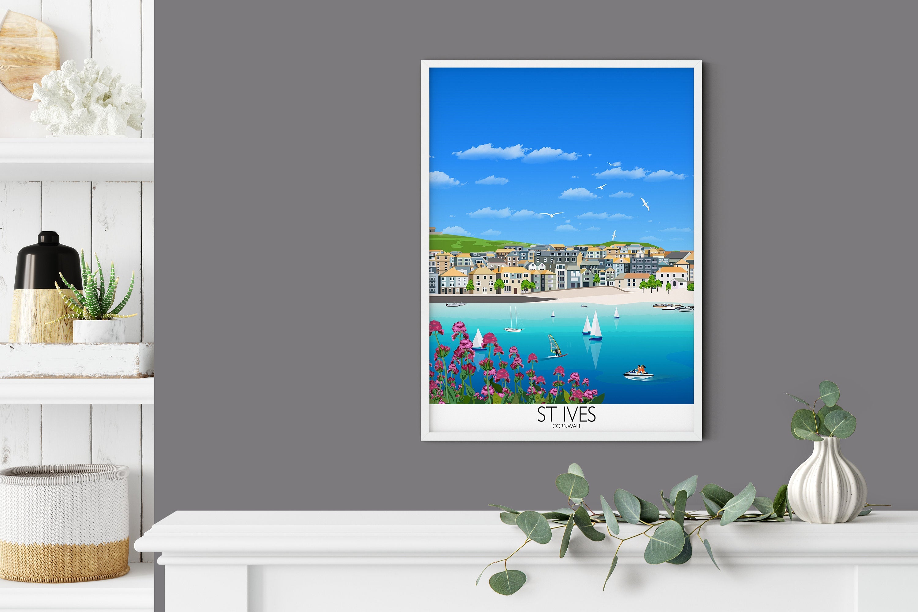 St Ives Travel Poster, Travel Print of St Ives, Cornwall, UK, Travel Poster, St Ives Print NQ Media Designs