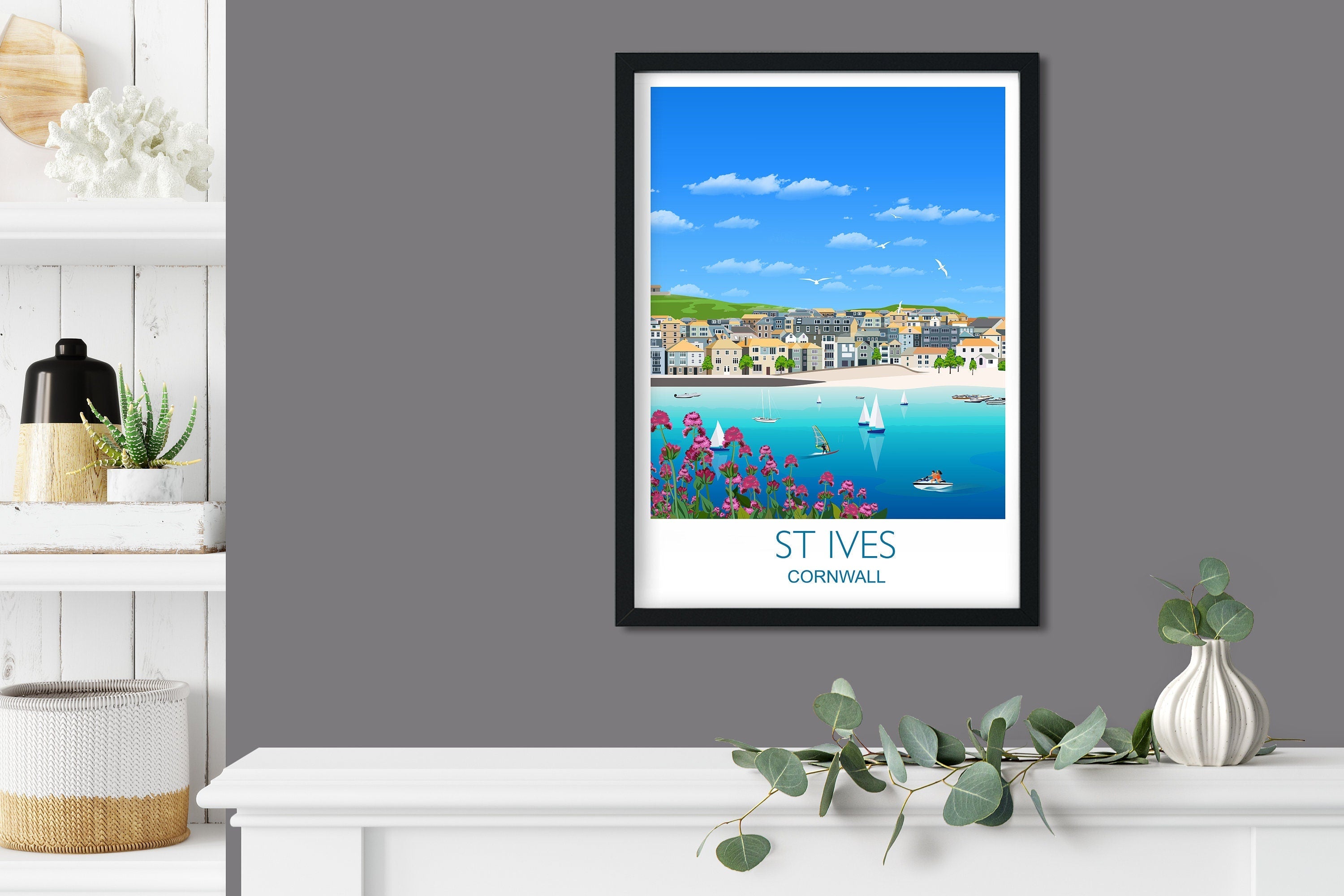 St Ives Travel Print, Travel Poster of St Ives, Cornwall, UK NQ Media Designs
