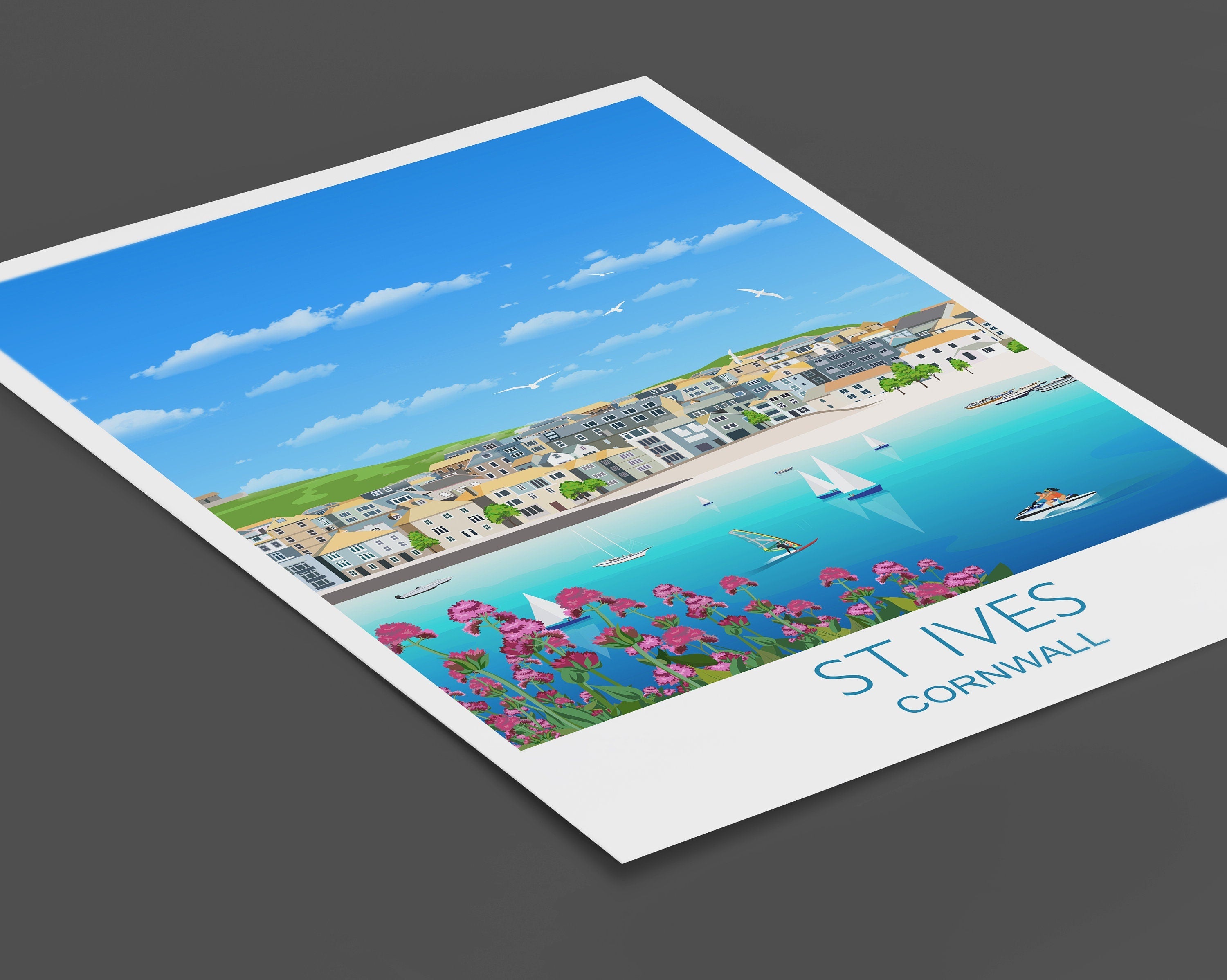 St Ives Travel Print, Travel Poster of St Ives, Cornwall, UK NQ Media Designs