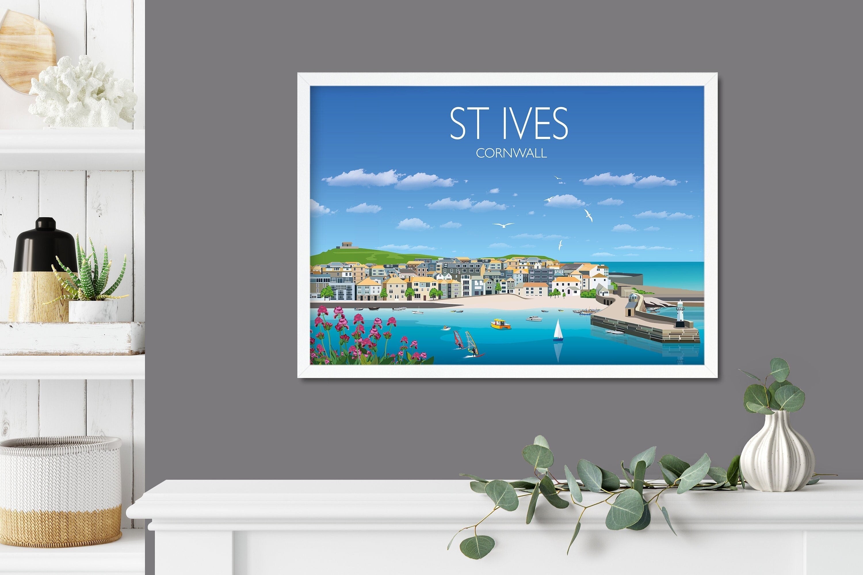 St Ives Travel Poster, Travel Print of St Ives, Cornwall, UK, Limited Edition NQ Media Designs