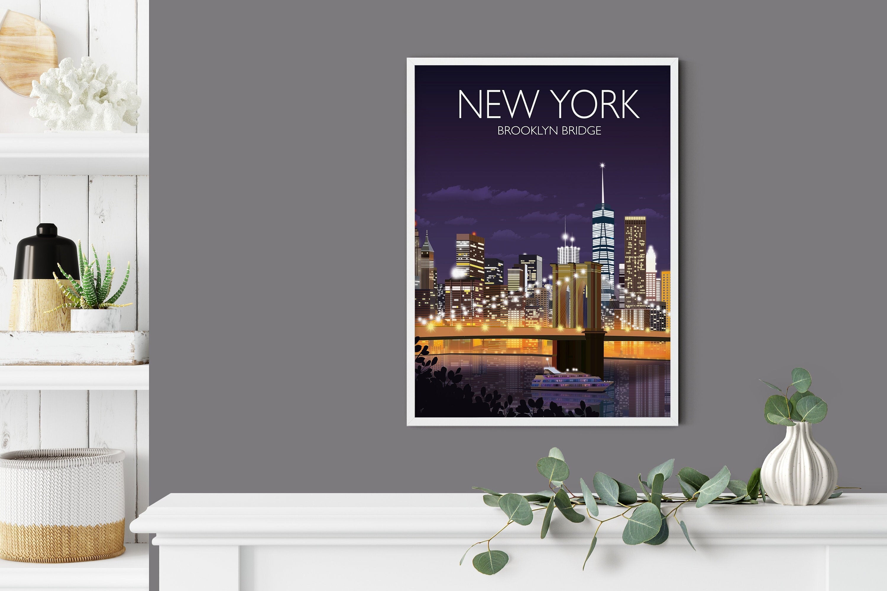 Brooklyn Bridge Travel Poster, Travel Print of New York, USA NQ Media Designs