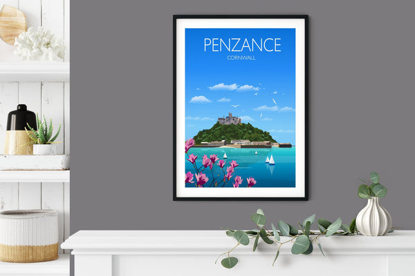Penzance Travel Poster, Travel Print of Penzance, Cornwall, UK