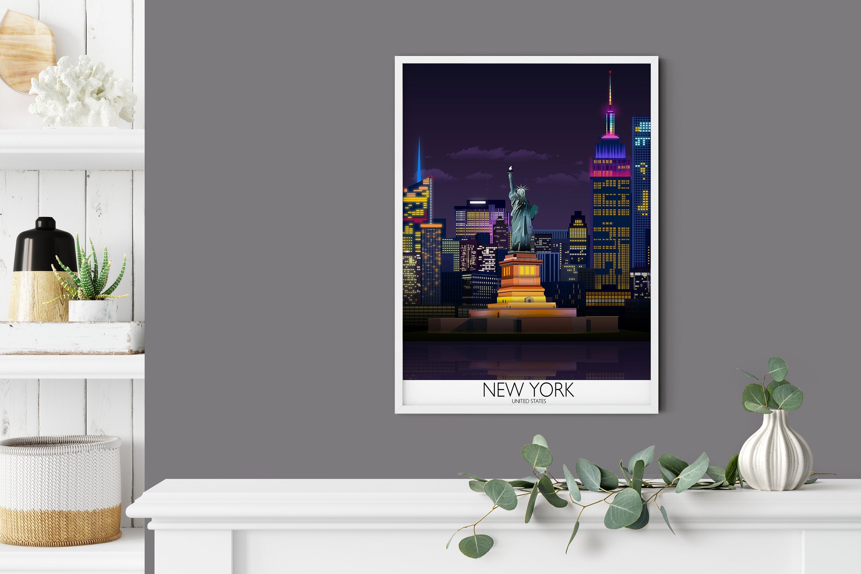 Statue of Liberty Travel Poster, Travel Print of New York, Manhattan, USA NQ Media Designs