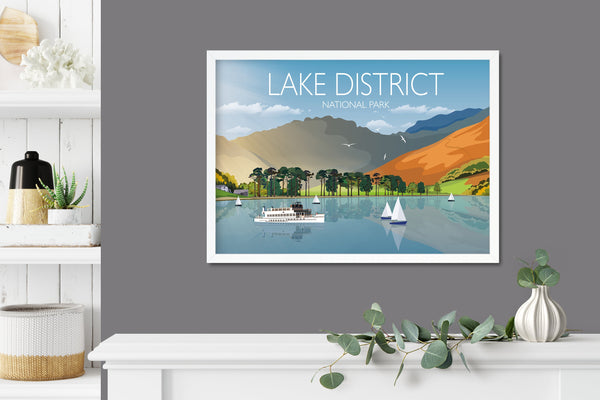 Lake District Travel Poster, Travel Print of Lake District, Cumbria, UK,Limited Edition