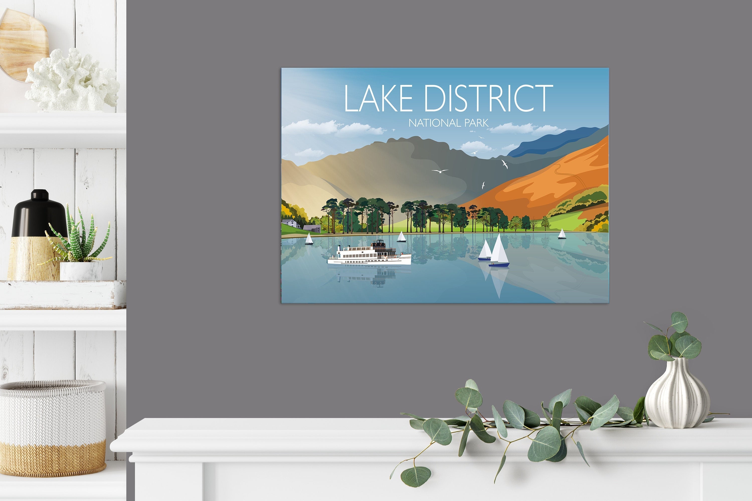 Lake District Travel Poster, Travel Print of Lake District, Cumbria, UK,Limited Edition NQ Media Designs