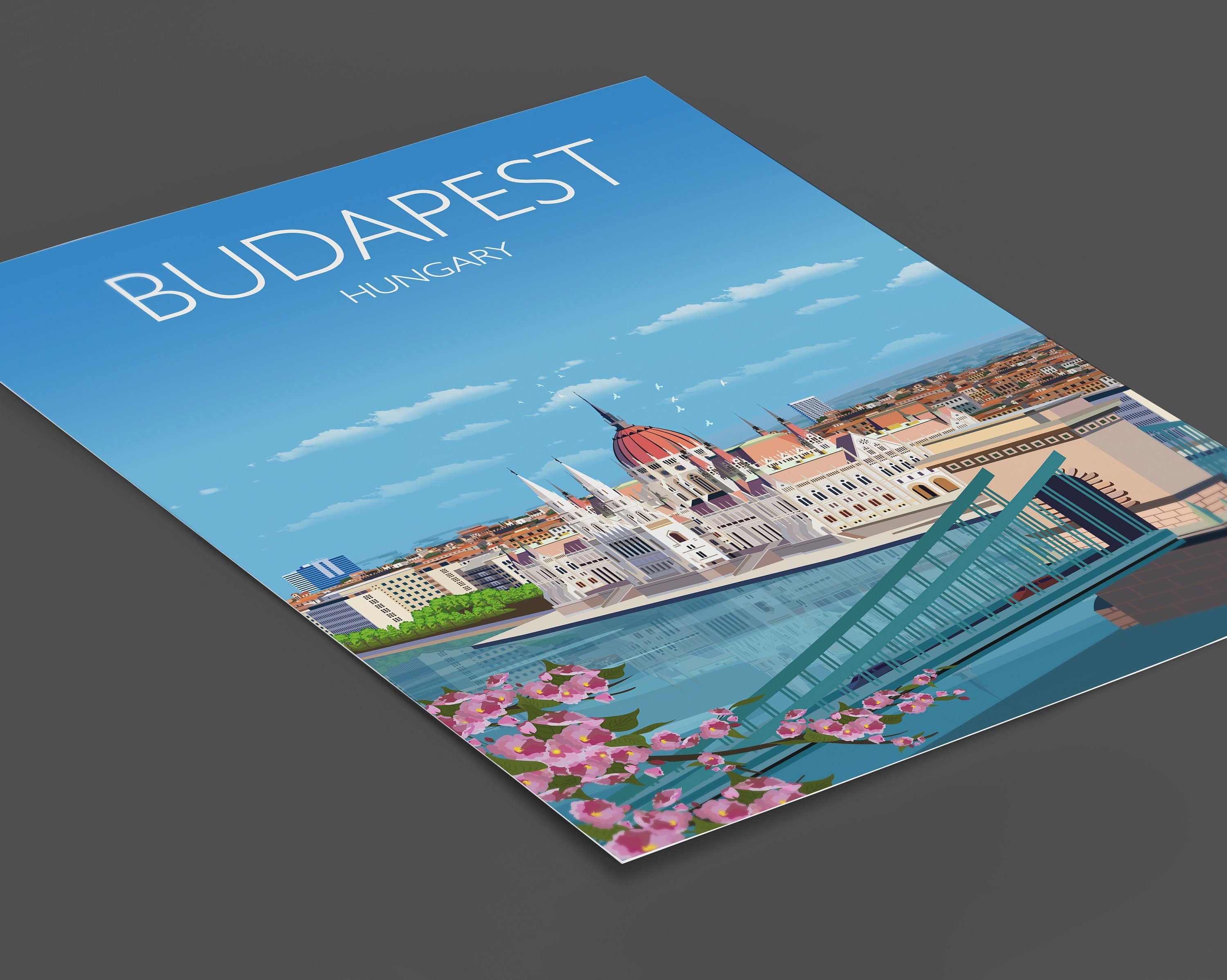 Budapest Travel Poster, Budapest Travel Print, Hungary NQ Media Designs