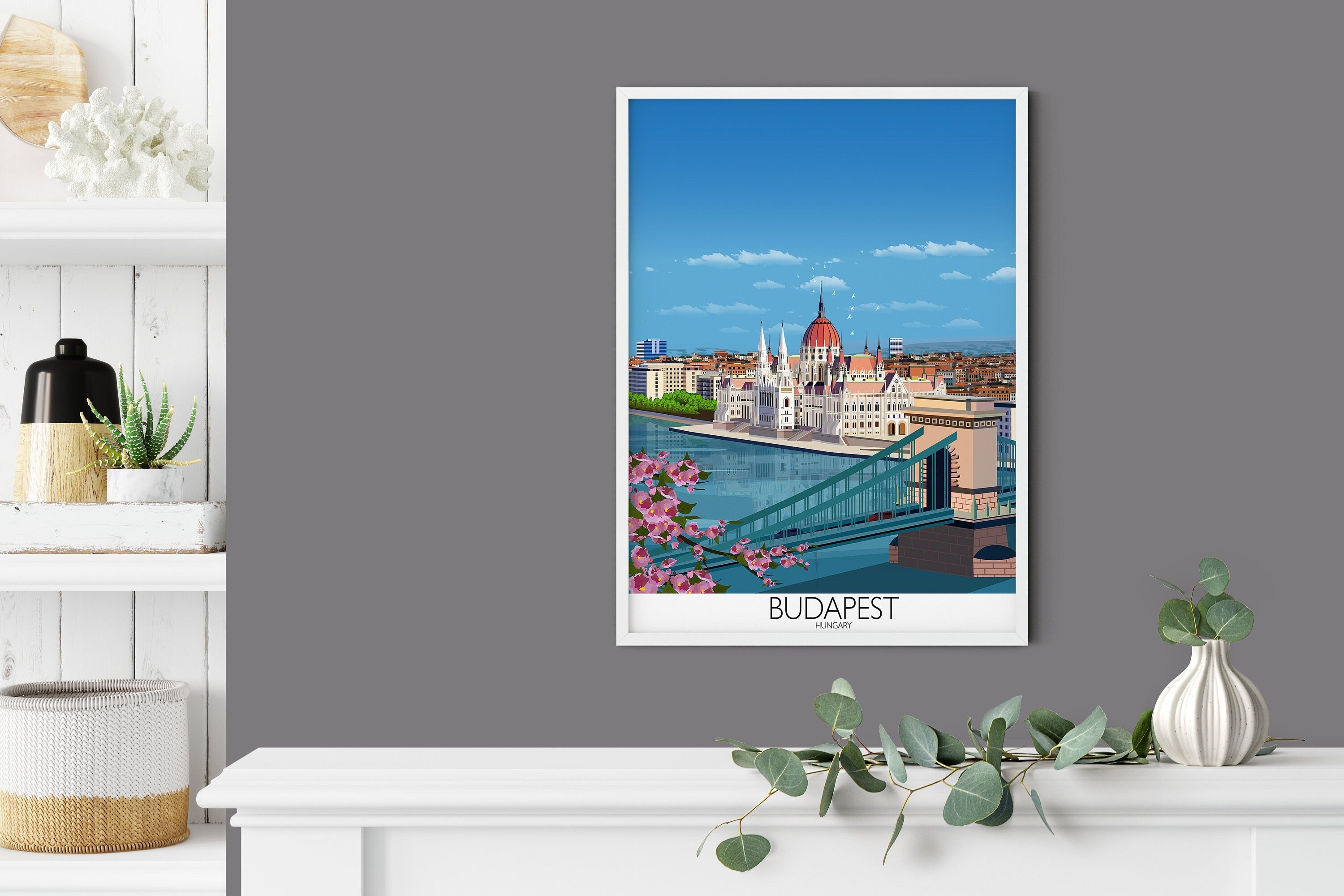 Budapest Travel Poster, Budapest Travel Print, Hungary NQ Media Designs