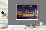 Brooklyn Bridge Travel Print, Travel Poster of Brooklyn Bridge, New York, USALimited Edition NQ Media Designs