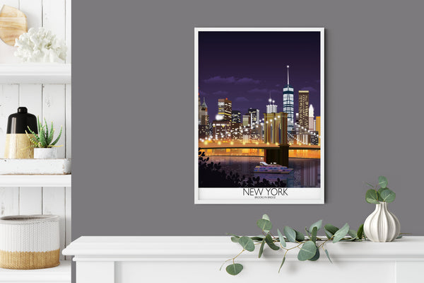 Brooklyn Bridge Travel Poster, Travel Print of New York, USA