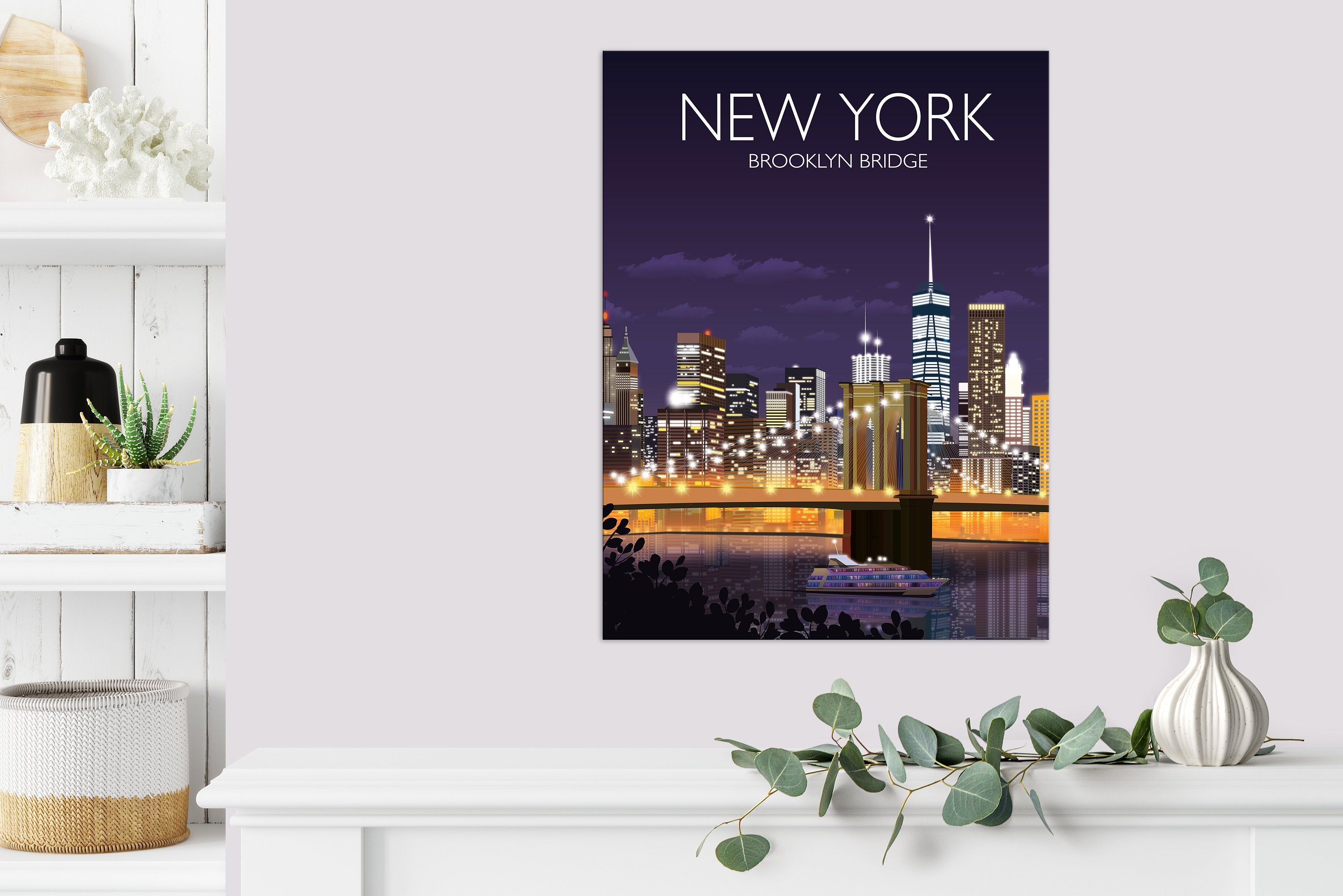 Brooklyn Bridge Travel Poster, Travel Print of New York, USA NQ Media Designs