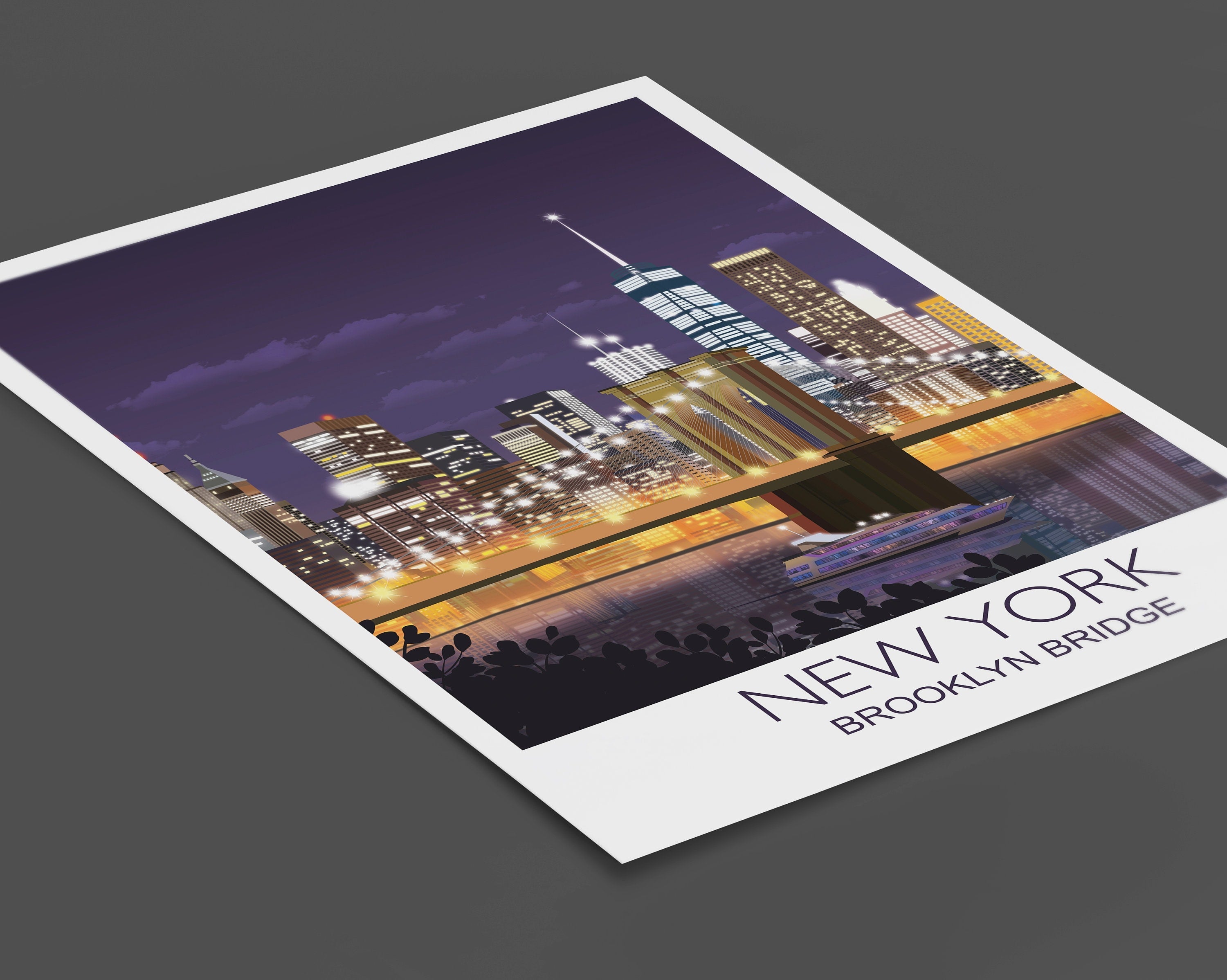 Brooklyn Bridge Travel Print, Travel Poster of Brooklyn Bridge, New York, USA, New York Travel Poster NQ Media Designs
