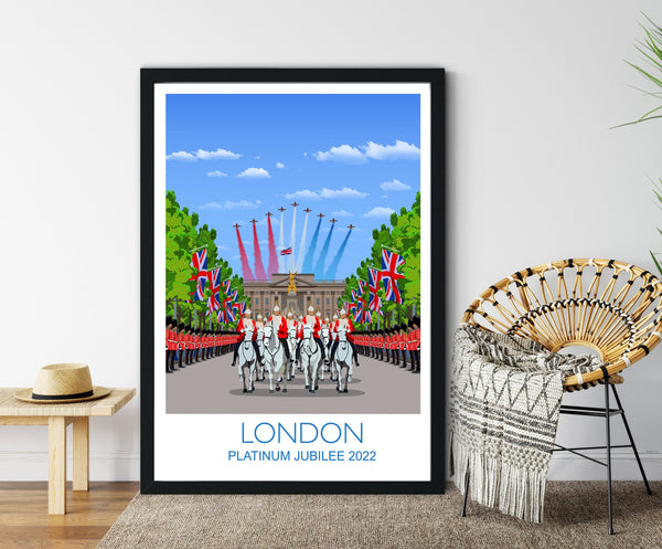 Platinum Jubilee Poster of London, Travel Print of London, UK, Buckingham Palace Poster