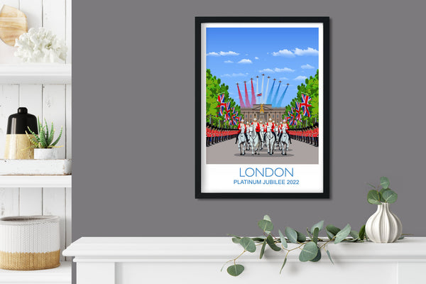 Platinum Jubilee Poster of London, Travel Print of London, UK, Buckingham Palace Poster