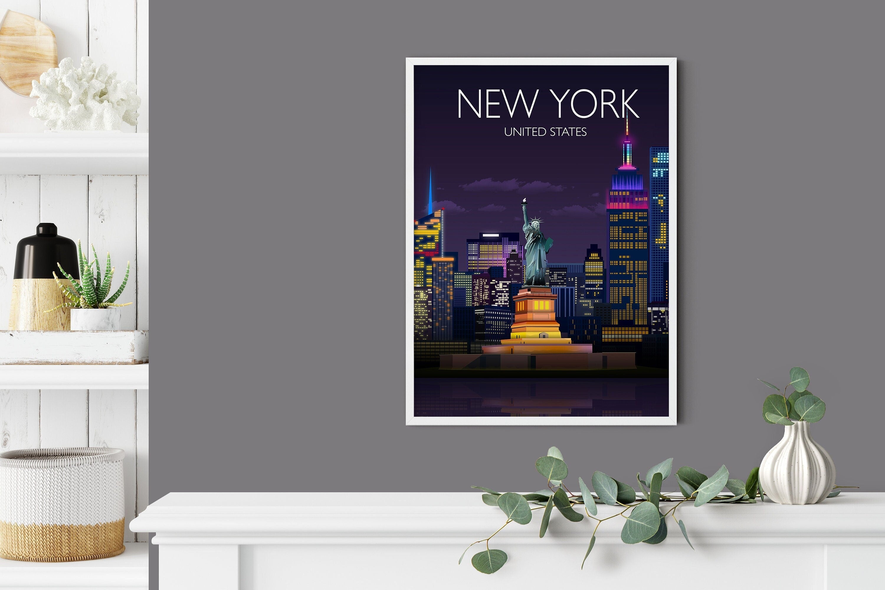 Statue of Liberty Travel Poster, Travel Print of New York, Manhattan, USA NQ Media Designs
