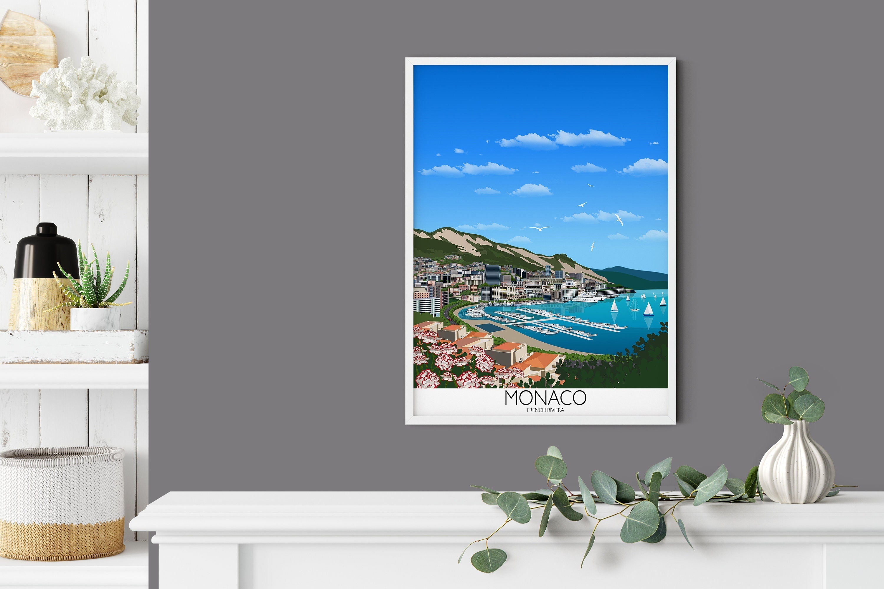 Monaco Travel Poster, Travel Print of Monaco, French Riviera NQ Media Designs