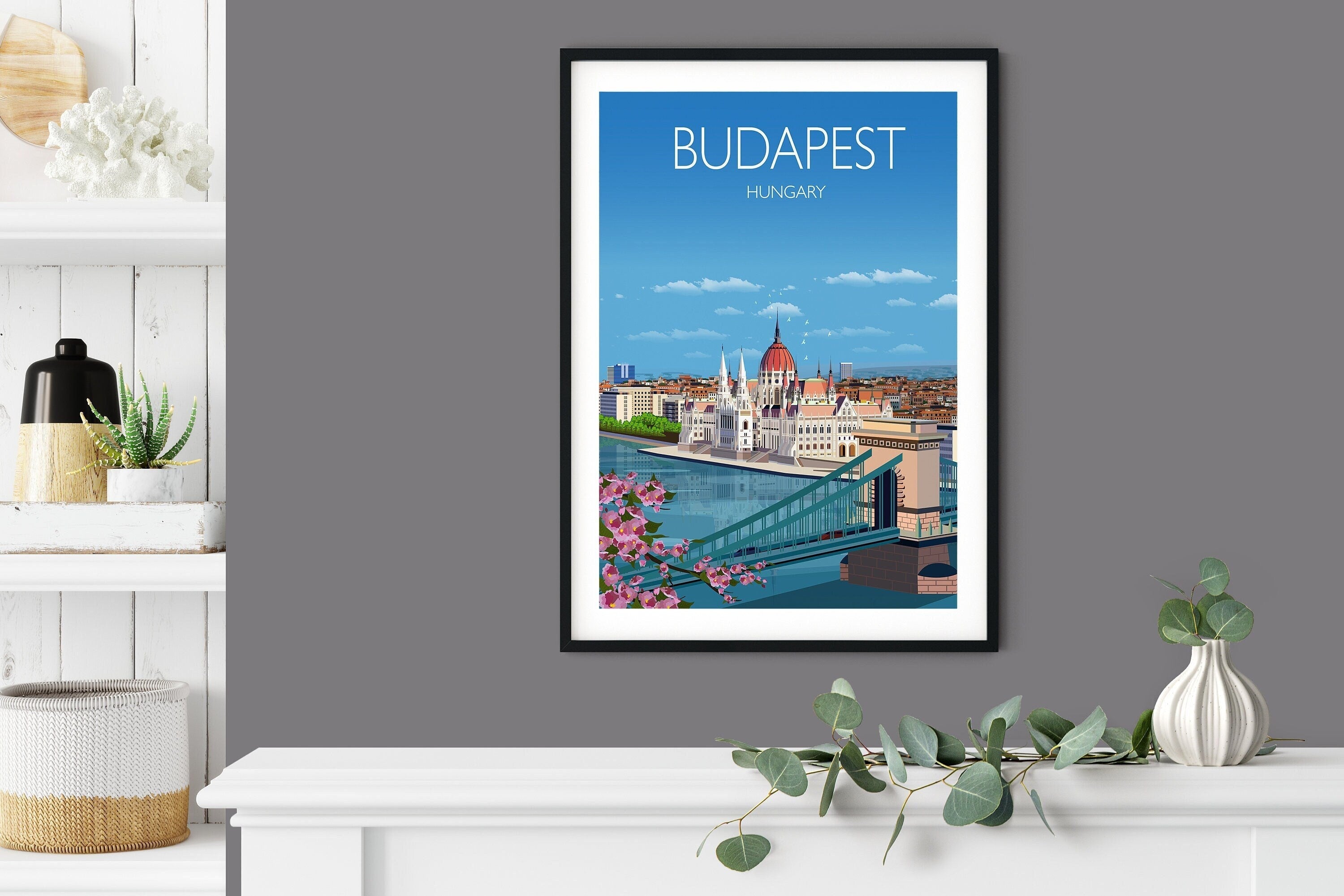 Budapest Travel Poster, Budapest Travel Print, Hungary NQ Media Designs