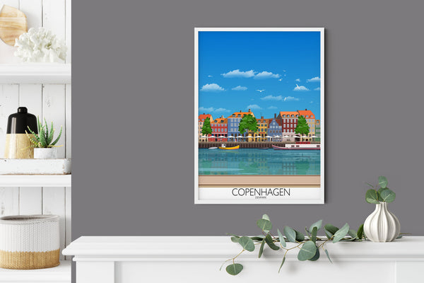 Copenhagen Travel Poster , Travel Print of Copenhagen, City of Copenhagen, Denmark, Denmark Travel Poster, Copenhagen Cityscape