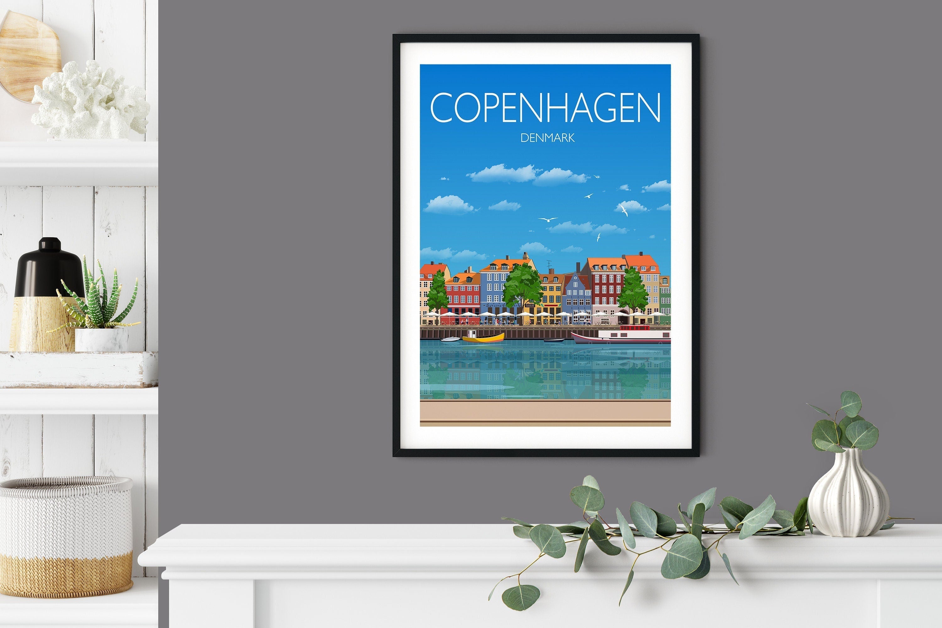 Copenhagen Travel Poster , Travel Print of Copenhagen, City of Copenhagen, Denmark, Denmark Travel Poster, Copenhagen Cityscape NQ Media Designs
