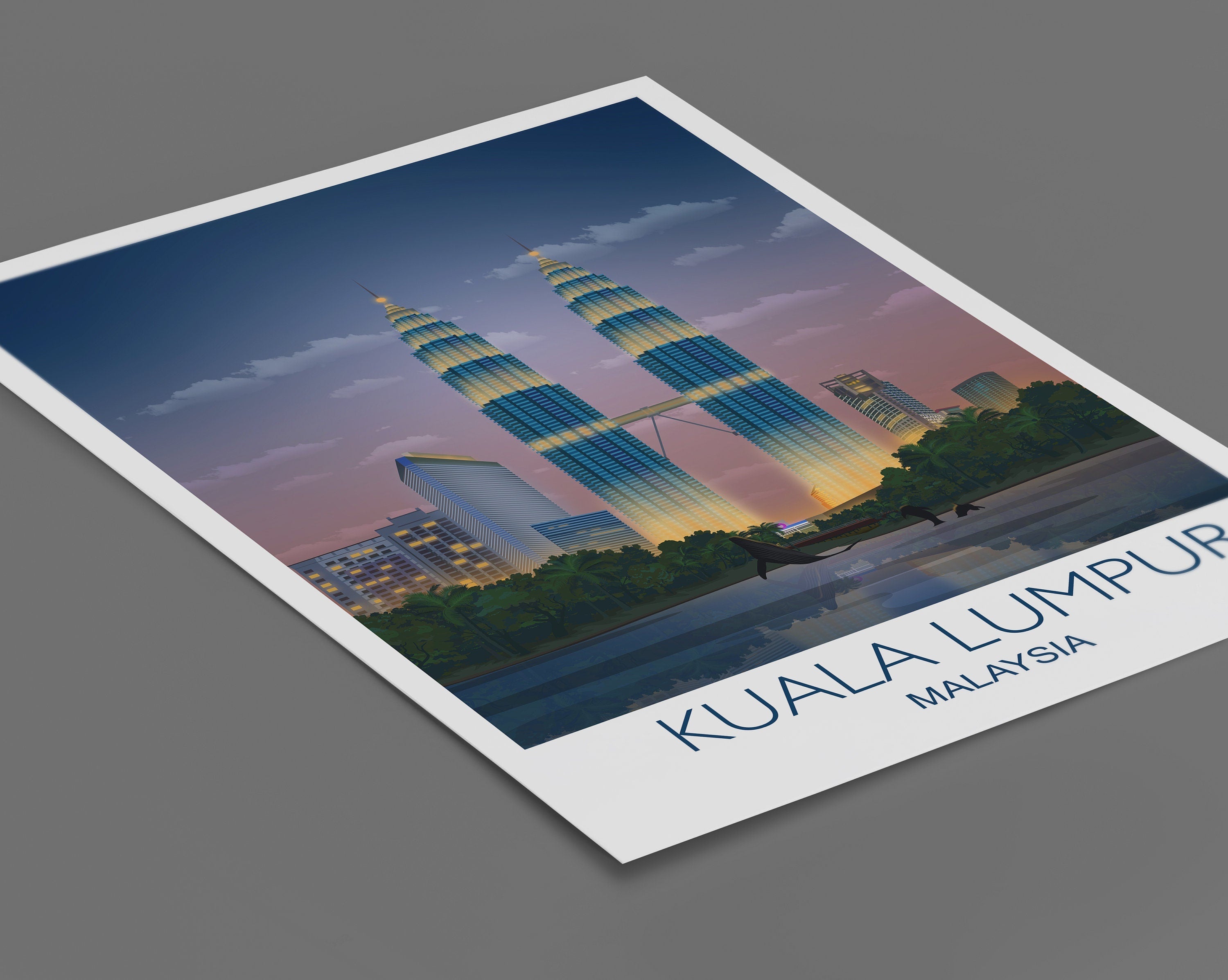 Kuala Lumpur Travel Print, Travel Poster of Kuala Lumpur at sunset, Malaysia NQ Media Designs