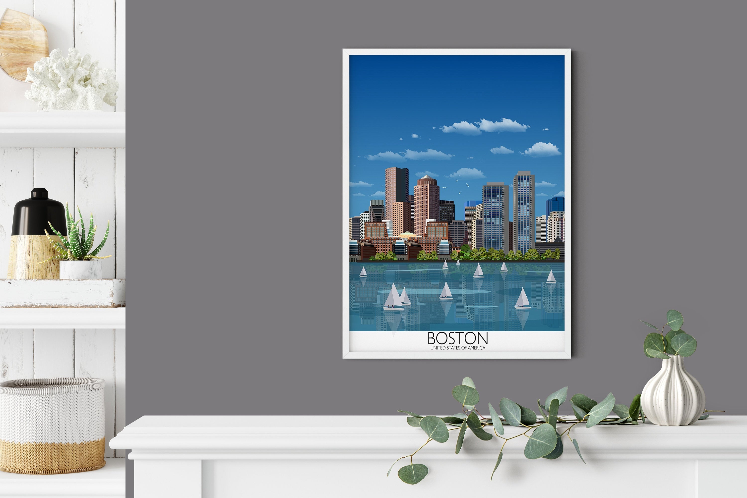 Boston Travel Poster, Travel Print of Boston, City of Boston, USA NQ Media Designs