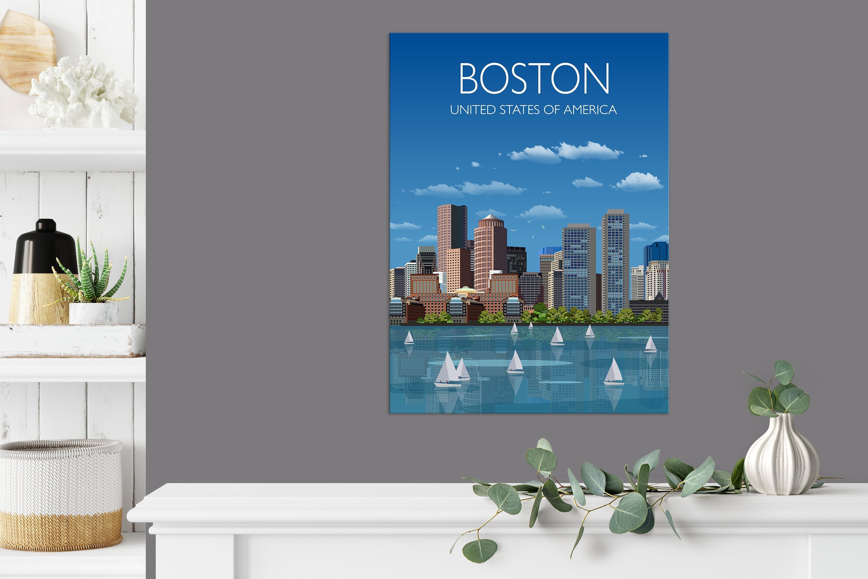 Boston Travel Poster, Travel Print of Boston, City of Boston, USA NQ Media Designs