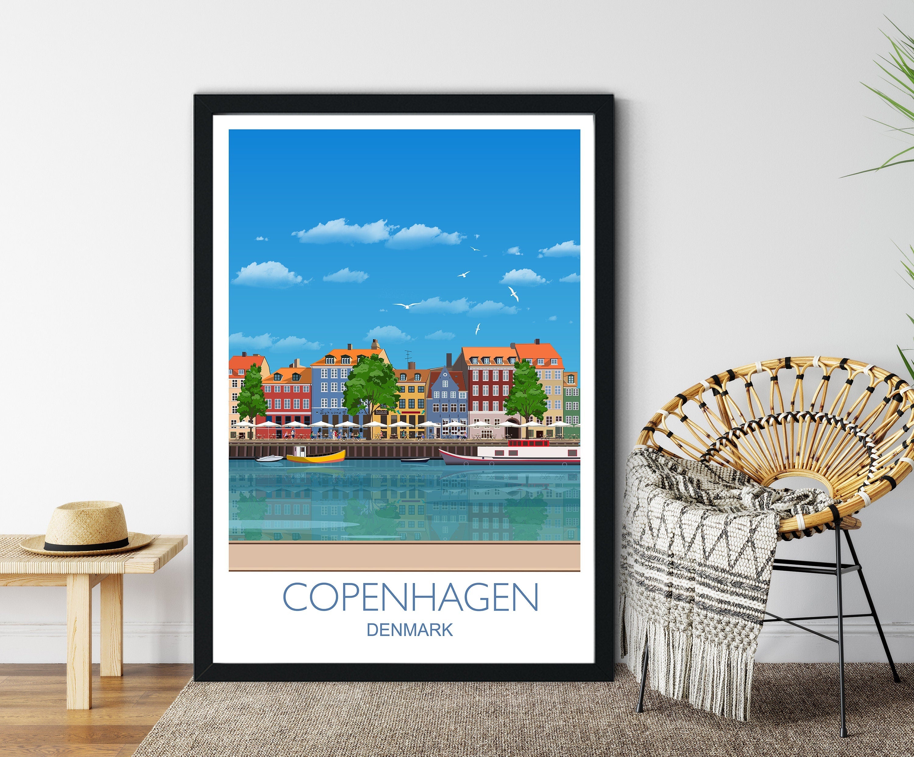 Copenhagen Travel Poster , Travel Print of Copenhagen, City of Copenhagen, Denmark NQ Media Designs