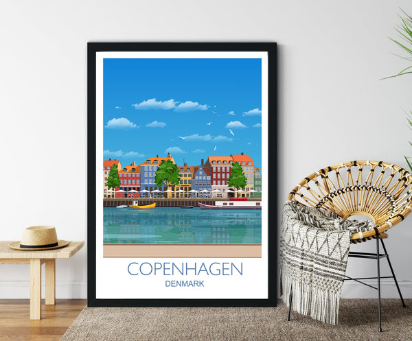 Copenhagen Travel Poster , Travel Print of Copenhagen, City of Copenhagen, Denmark