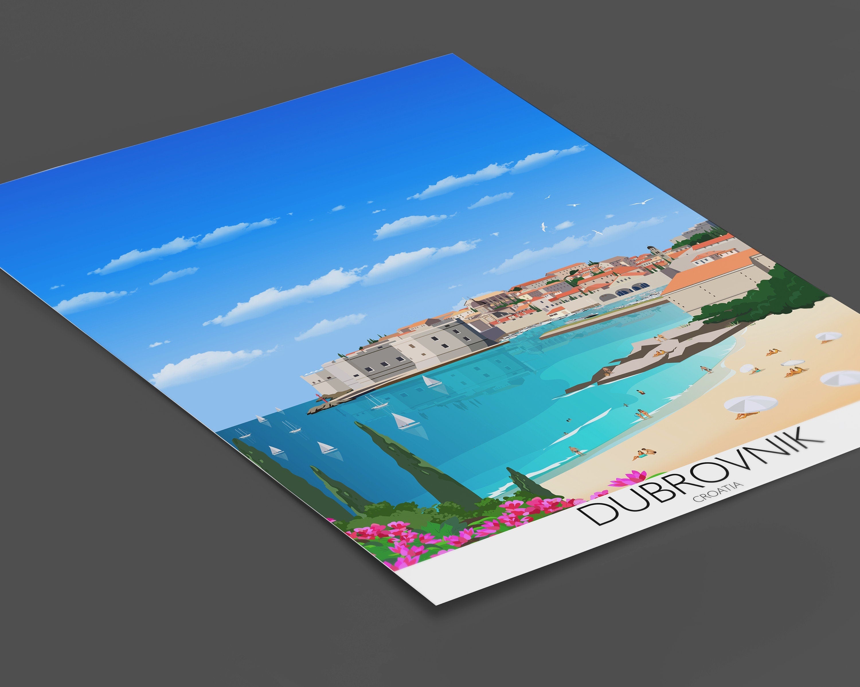 Dubrovnik Travel Poster, Travel Print of Dubrovnik, Croatia NQ Media Designs