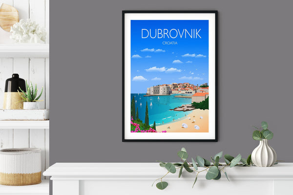 Dubrovnik Travel Poster, Travel Print of Dubrovnik, Croatia