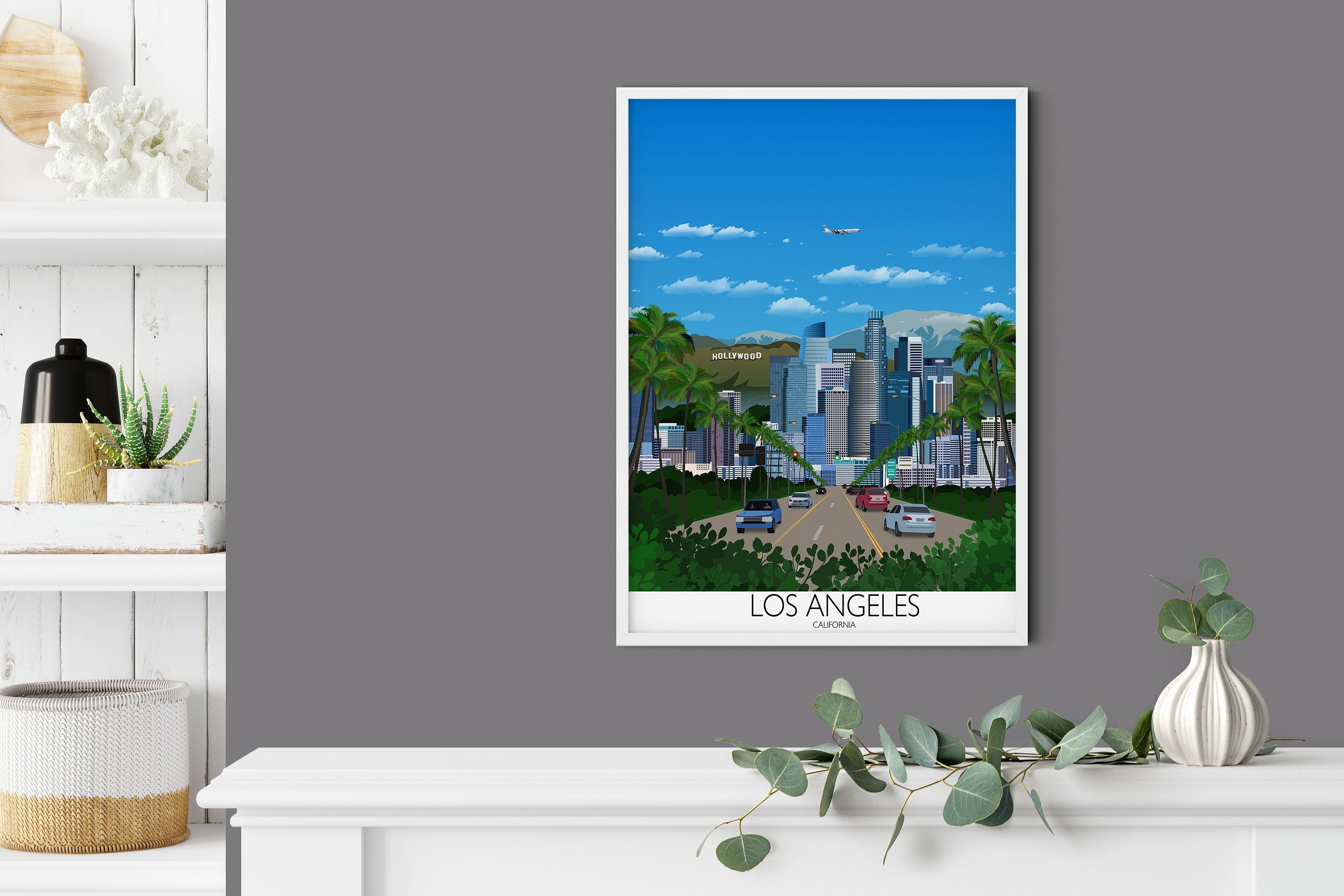 Los Angeles Travel Poster , Travel Print of Los Angeles, City of Los Angeles, California USA, USA Travel Poster, Los Angeles Cityscape NQ Media Designs