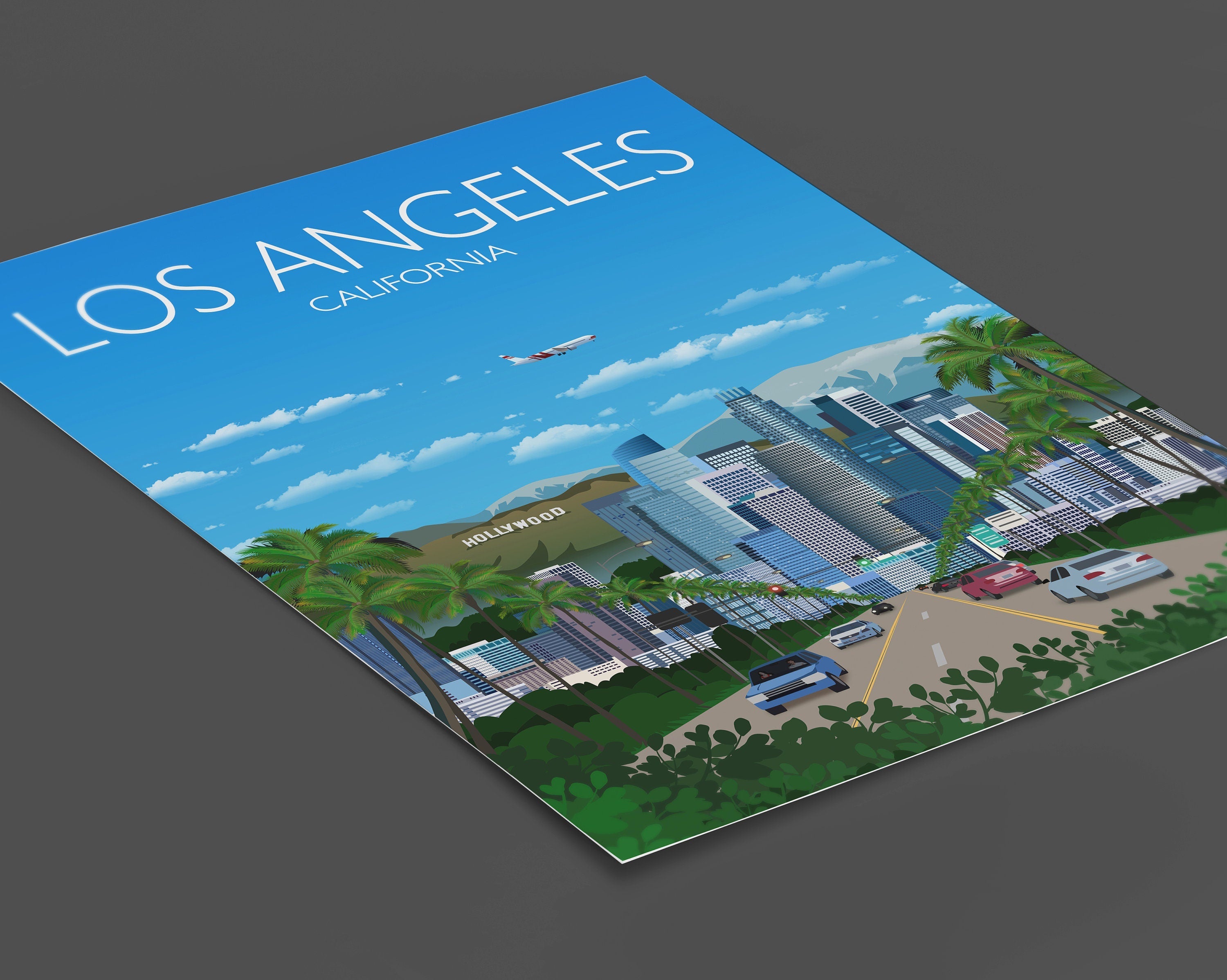 Los Angeles Travel Poster , Travel Print of Los Angeles, City of Los Angeles, California USA, USA Travel Poster, Los Angeles Cityscape NQ Media Designs