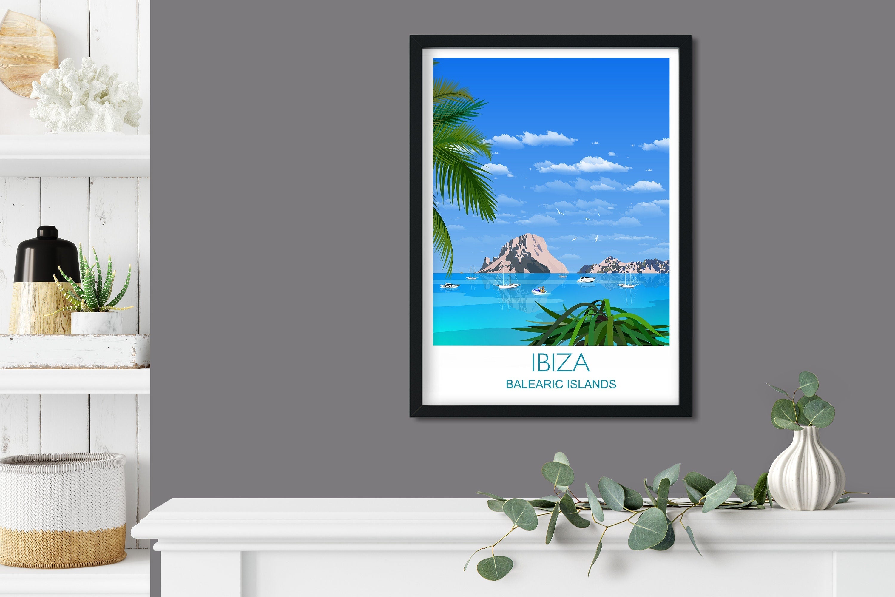 Ibiza Travel Print, Travel Poster of Ibiza, Balearic Islands, Travel Poster, Ibiza Print NQ Media Designs