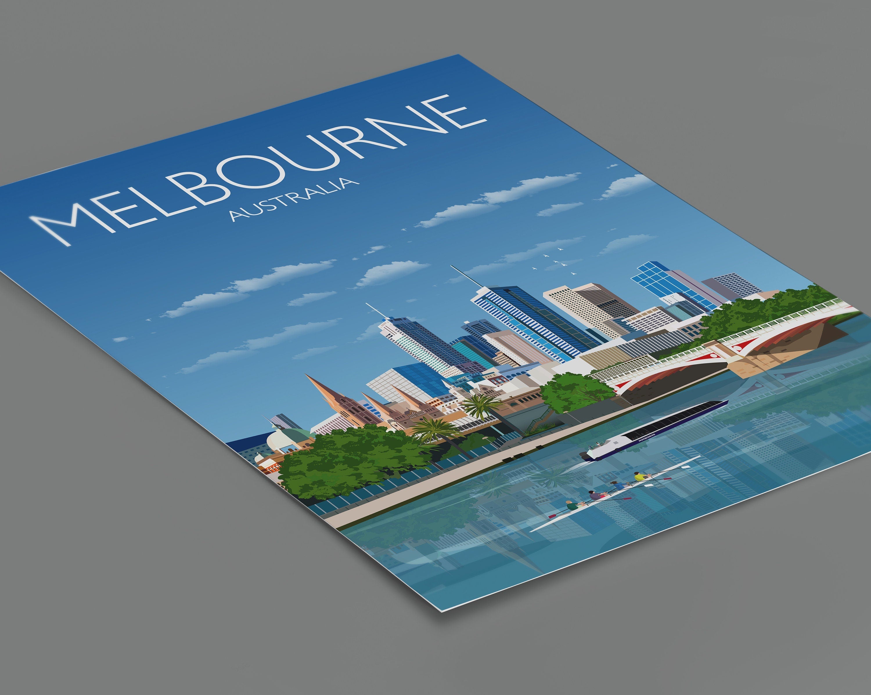 Melbourne Travel Poster, Travel Print of Melbourne, City of Melbourne, Victoria, Australia NQ Media Designs