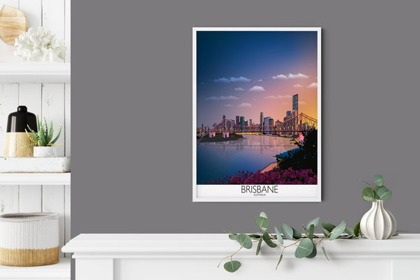 Brisbane Travel Poster , Travel Print of Brisbane, City of Brisbane, Queensland, Australia