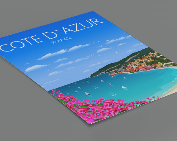 Cote D'Azur Travel Poster, Travel Print of Cote D'Azur, Cote D'Azur, France, French Riviera