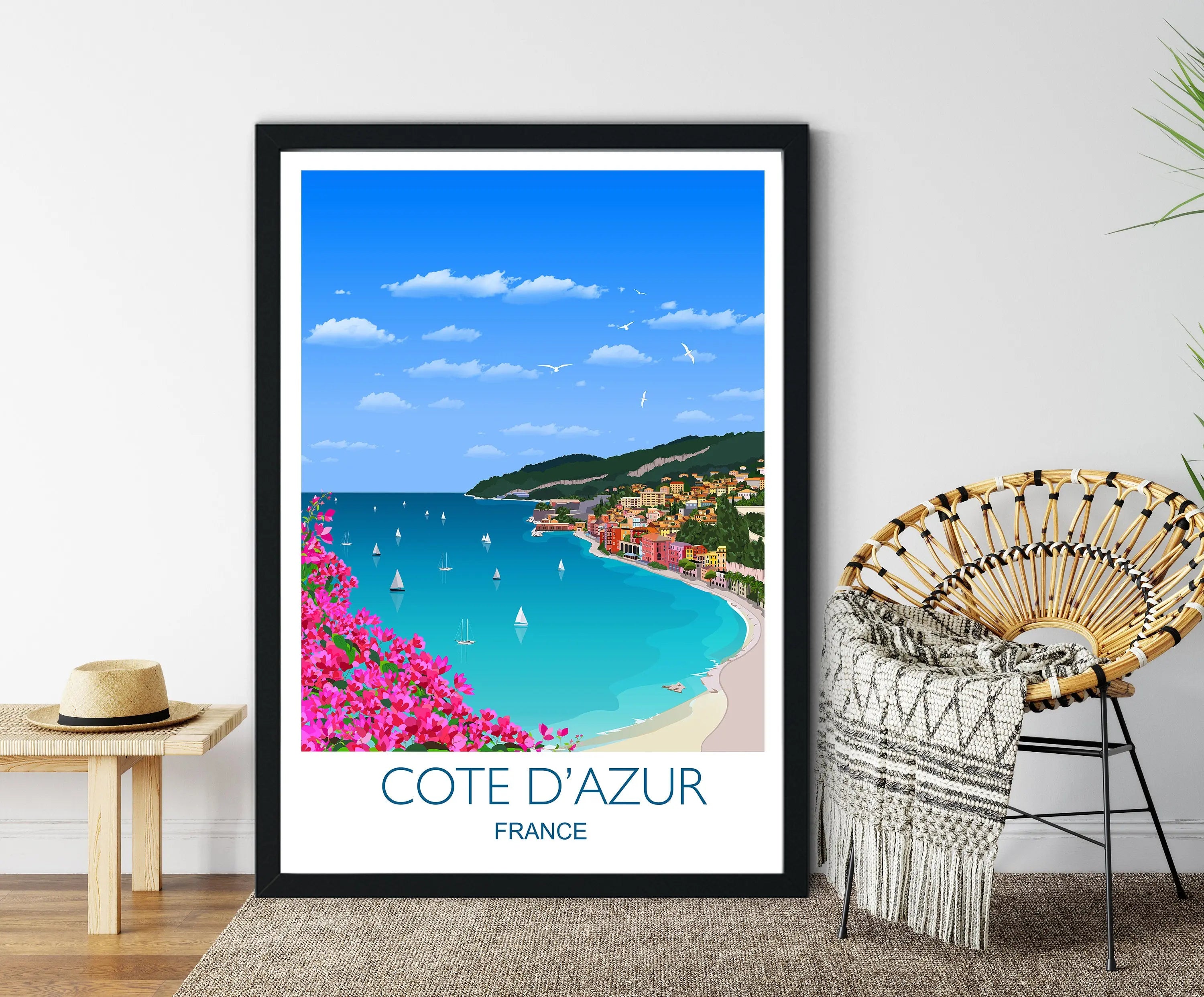 Cote D'Azur Travel Poster, Travel Print of Cote D'Azur, Cote D'Azur, French Riviera, France NQ Media Designs