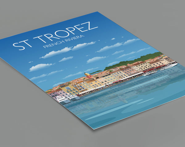 St Tropez Travel Poster, Travel Print of St Tropez, Cote D'Azur, France, French Riviera