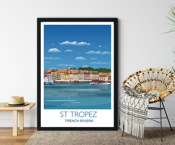 St Tropez Travel Poster, Travel Print of St Tropez, Cote D'Azur, French Riviera, France